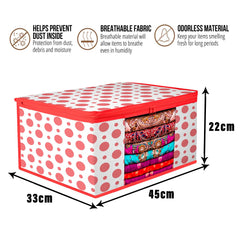 Heart Home Saree Cover | Zip Closure Saree Cover | Clothes Storage Bag | Wardrobe Organiser | Transparent Window Saree Cover | Dot-Design | 9 inch | Pack of 9 | Red