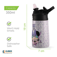 Kuber Industries 350 ml Insulated Kids Water Bottle | Mini Yay Kids Water Bottle | Stainless Steel Water Bottle | Water Bottle with Push-Button Flip Lid | Bottle For School | Purple | Pack of 5