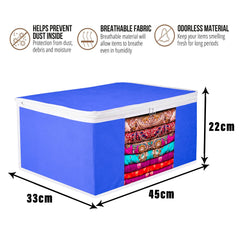 Heart Home Saree Cover | Zip Closure Saree Cover | Clothes Storage Bag | Wardrobe Organiser for Suit | Transparent Window Saree Cover | Plain-White Border | 9 inch | Pack of 6 | Blue