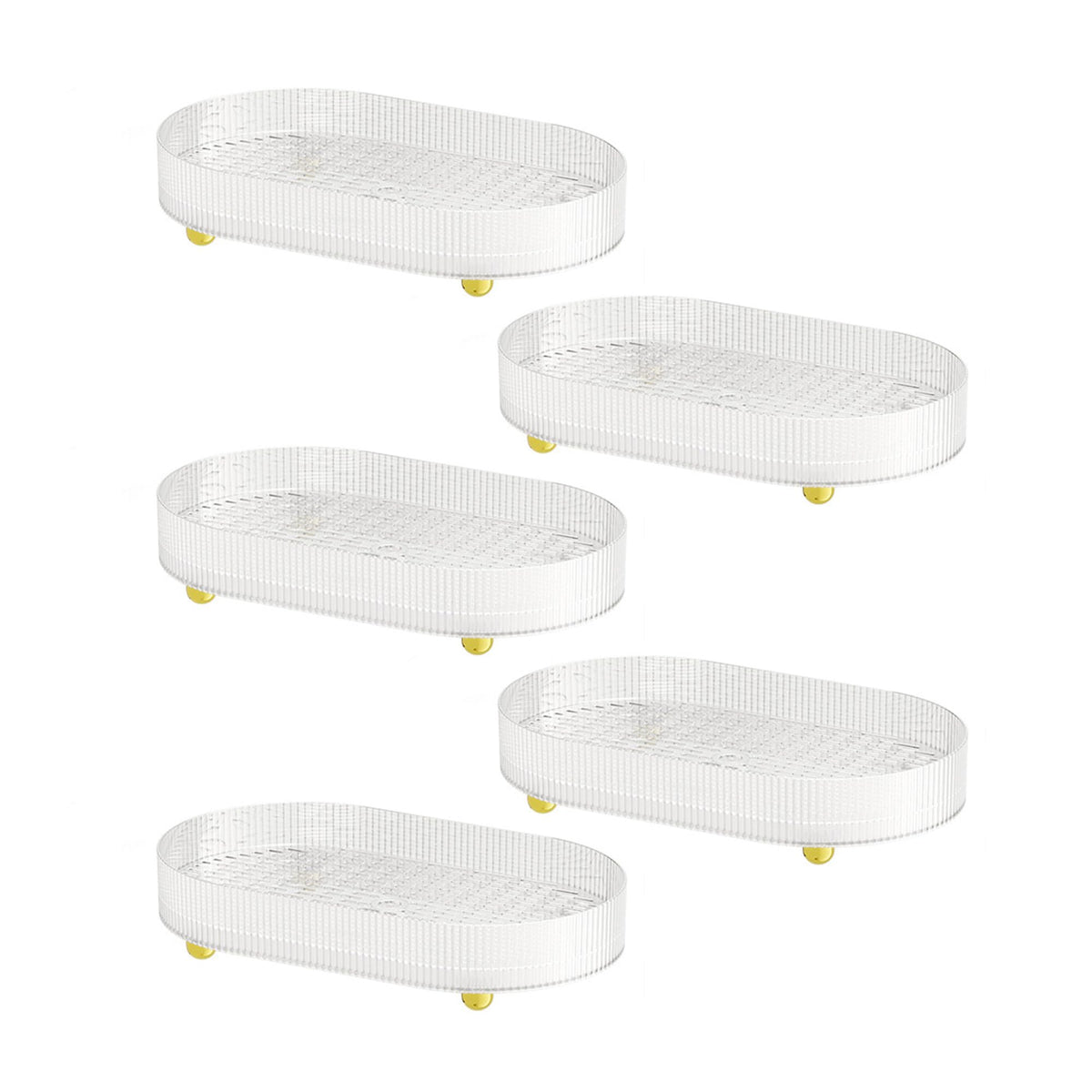 Kuber Industries Pack of 5 Multipurpose Double layer Decorative Drain Tray | Makeup Perfume Organiser, Bathroom Vanity, Dresser Tray, Kitchen Countertop Organiser Tray | Anti Slip | Transparent