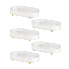 Kuber Industries Pack of 5 Multipurpose Double layer Decorative Drain Tray | Makeup Perfume Organiser, Bathroom Vanity, Dresser Tray, Kitchen Countertop Organiser Tray | Anti Slip | Transparent