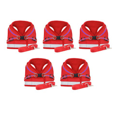 Kuber Industries Pack Of 5 Reflective Dog Harness With Adjustable Leash|Breathable Polyester Mesh Fabric |Medium Size|HT-844|Comfortable No-Pull Grip|Quick Release Buckles|Easy On-Easy Off Harness|Red