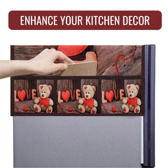 Heart Home Fridge Top Cover | Fridge Top Cover with Pockets | Refrigerator Top Cover for Kitchen | Fridge Top Cover with 6 Utility Pockets | Love-Design Fridge Cover | Brown