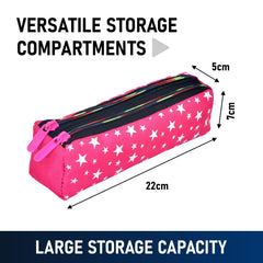 Heart Home Pencil Pouch|Rexine Stationary Pouch|Pencil Utility Pouch|School Pencil Case for Kids|Pen-Pencil Box for Kids|2 Zipper Pencil Organizer|Star Pencil Pouch|Pack of 2|Pink