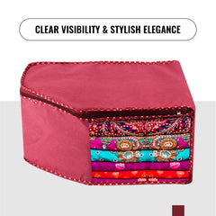 Kuber Industries Blouse Cover | Clothes Storage Bag | Zipper Wardrobe Organizers | Non-Woven Clothes Organiser | Side Transparent Blouse Organizer | Dot Border | Pack of 9 | Maroon