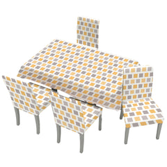 Kuber Industries Set of 5 Waterproof & Oil Repellent Dining Table Chair Cover 4 Seater Full Set | Washable & Dustproof Seat Cover Protector Slipcover | Trellis Pattern Grey & Yellow