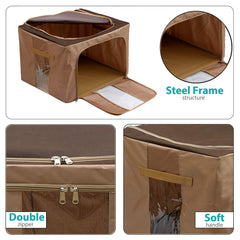 Kuber Industries Steel Frame Living Box/Organizer For Clothing|Blankets, Bedding With Clear Window|Carry Handles for Bedding Clothes 44Ltr. (Brown)-44KM029349 x 39 x 20 CM