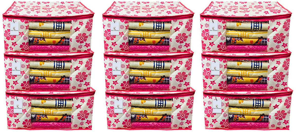 Kuber Industries Floral 9 Piece Non Woven Saree Cover, Pink