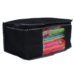 Kuber Industries Single Saree Covers With Zip|Saree Packing Covers For Wedding|Saree Cover Set Of 3 (Black)