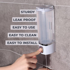 Kuber Industries Manual Shampoo & Soap Dispenser | Wall Mounted | Soap Dispenser for Kitchen & Bathroom | Refillable, Lightweight & Durable | Easy to Clean | White (Pack of 1)