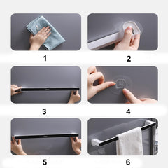 Kuber Industries (Set of 4) Self-Adhesive Bathroom Towel Holder & Hanger - Rod & Stand for Kitchen, Washroom without Drilling - Grey