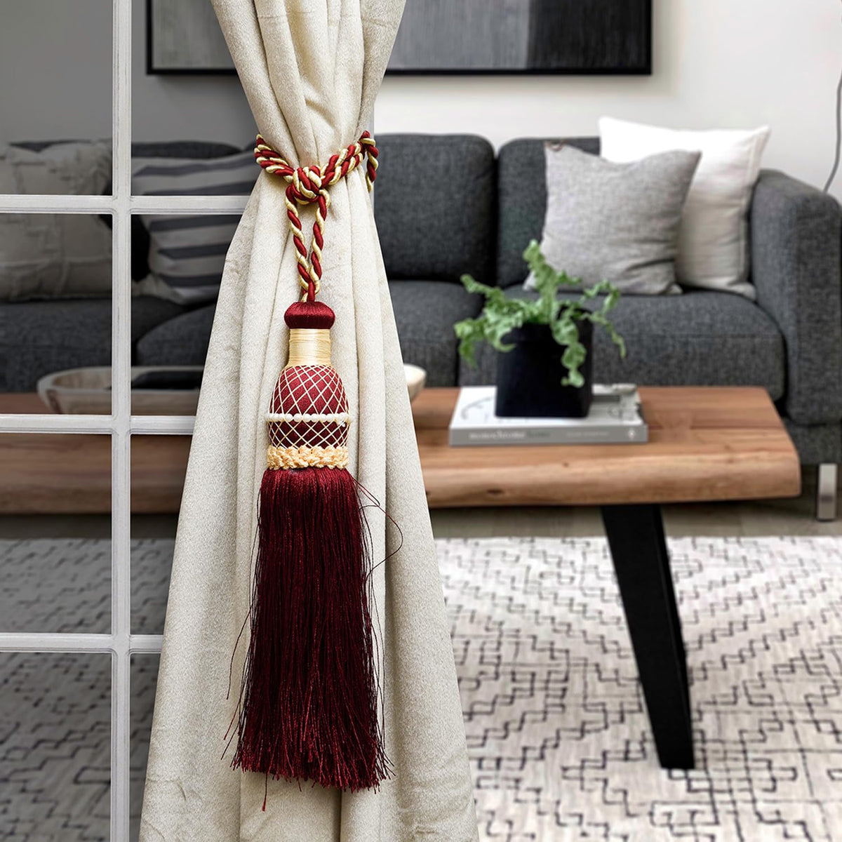 Kuber Industries Tassel | Curtain Tie Back Tassel Set | Curtain Holder Tieback | Curtain Tieback | Curtain Holder for Home & Office Dcor | Moti Kit Pit Tassel | Maroon
