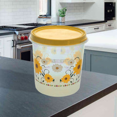 Heart Home Storage Container|Durable Plastic Floral Design BPA Free Food Kitchen Organizer with Lid|Food Utility Jar, 16 LTR (Yellow)