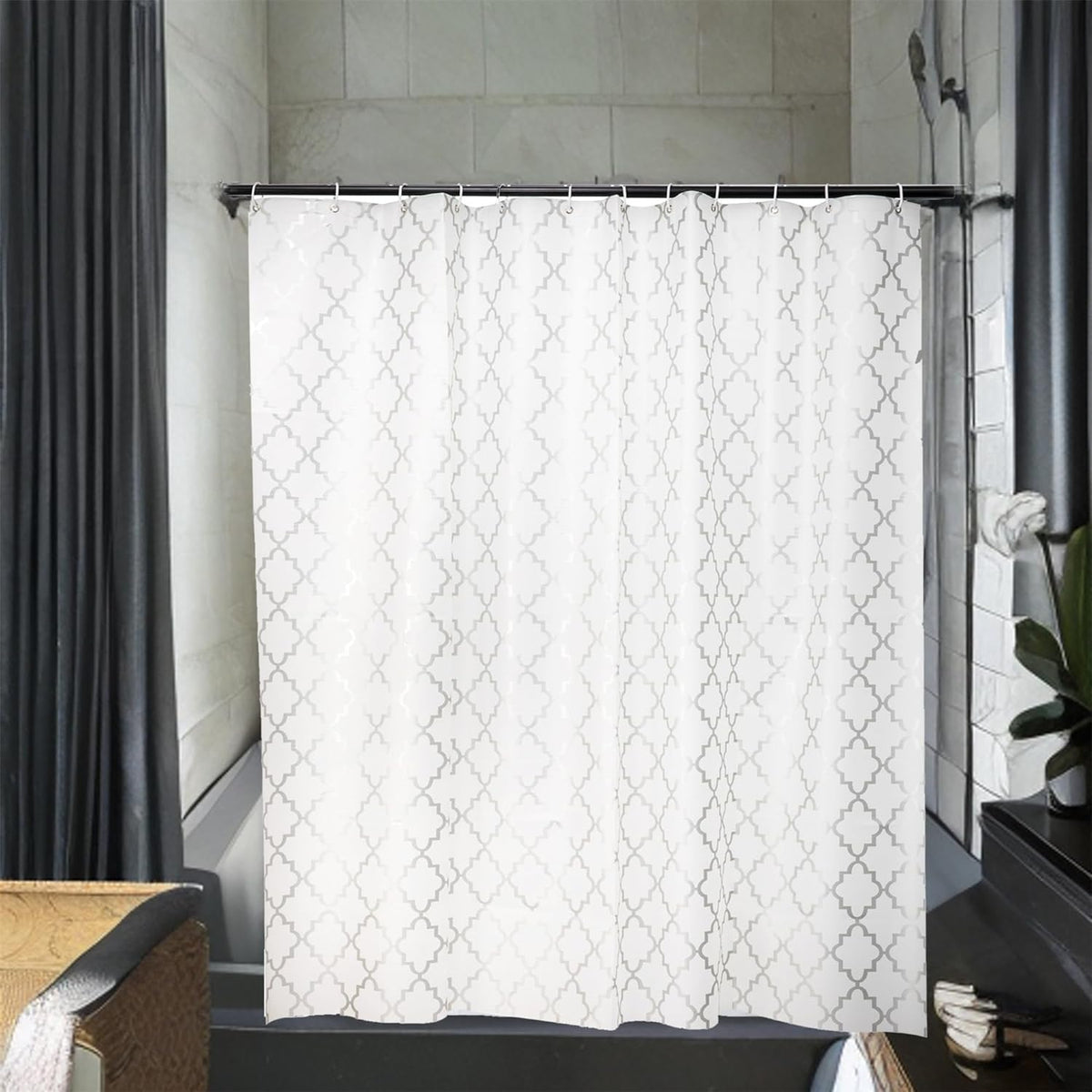 Kuber IndustriesSoft Texture Bath curtain|Natural Drape Waterproof Shower Curtain 6 Feet|Pack of 4|Silver