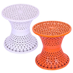 Heart Home Seating Stool | Plastic Mesh Damroo Stool | Both Sided Stool for Guestroom | Damroo Style Stool | Stool for Graden | Stool for Balcony | Pack of 2 | Multi