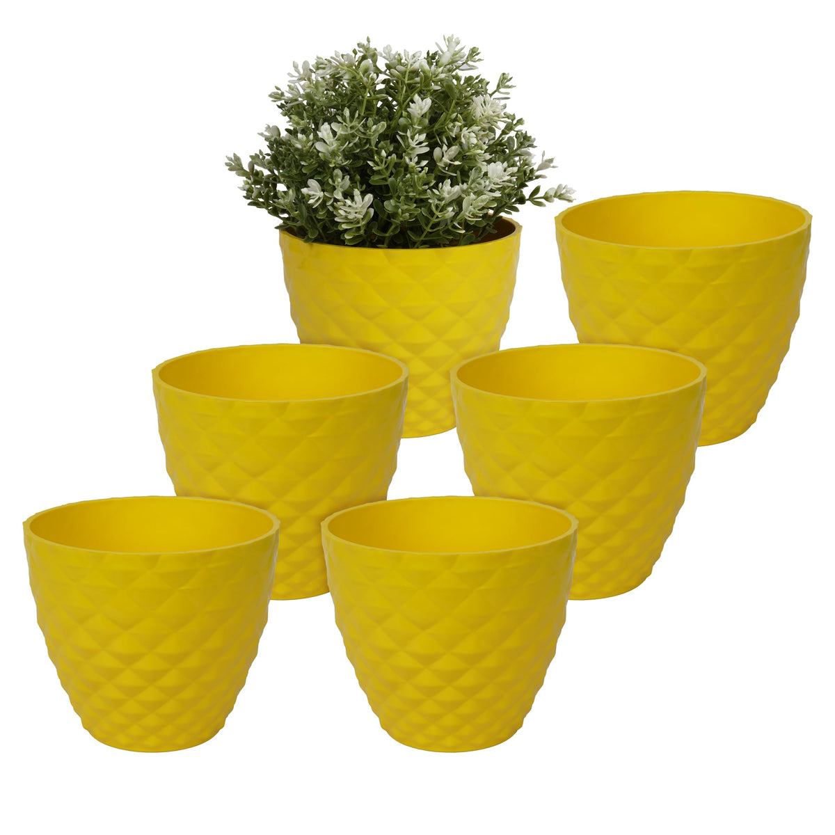 Kuber Industries Flower Pot | Flower Planter Pots for Indoor | Flower Pots for Outdoor | Pot for Garden & Balcony Flowering | Flower Plants Pot | Diamond Flower Pot | 6 Inch | Pack of 6 | Yellow