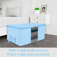 Heart Home Underbed Storage Bag | Clothes Storage Organizer | Blanket Cover with Clear Window | Zipper Closure & Handle Cloth Organizer | Flower-Design | Large | Pack of 6 | Sky Blue