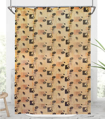 Heart Home Flower Printed Stain Resistant, No Odor, Waterproof PVC AC/Shower Curtain with Hooks,7 Feet- Pack of 2 (Golden)