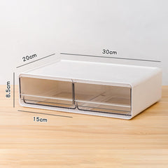 Heart Home Stackable Storage Organiser | 2 drawers Large Capacity | Transparent Front Panel | Office Desktop Organizer Box | Plastic Stackable Drawers for Home and Office | W2032-2 | White