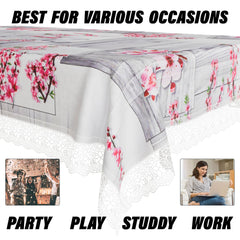 Kuber Industries Dining Table Cover | Kitchen Dining Tablecloth | 4 Seater Center Table Cover | Dining Table Cover for Hall Décor | Pink Flower Kitchen Tablecloth | 45x70 | Gray