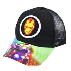 Kuber Industries Pack of 2 Iron Man | Adjustable Cap for Boys and Girls | Cartoon Character Printed Little Cap for Kids | Cap for 7-12 Year Old Baby Girls and Boys |T20310C | Black