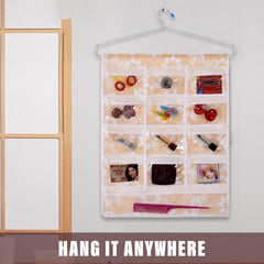 Heart Home Hanging Makeup Organizer | Waterproof Wall Hanging Organizer | 13 Pocket Jewellery Organizer | Cosmetic Organizer with Hanger | Flower Quilted | Golden