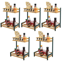 Kuber Industries 2-Layer Dish Drying Rack|Storage Rack for Kitchen Counter|Drainboard & Cutting Board Holder|Premium Utensils Basket Pack of 5 (Green & Gold)