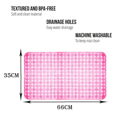 Heart Home Bath Mat | PVC Bathroom Mat | Shower Bath Mat | Transparent Round Check Floor Tub Mat | Foot Massager Mat | Anti-Skid Floor Mat | Shower Mat | Pink