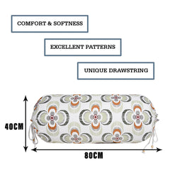 Kuber Industries Bolster Cover | Cotton Masand Pillow Cover | Diwan Round Bolster Pillow Covers | Bolster Cushion Pillow Cover Set | Roll Masand Cover | Green Flower | Pack of 2 | White