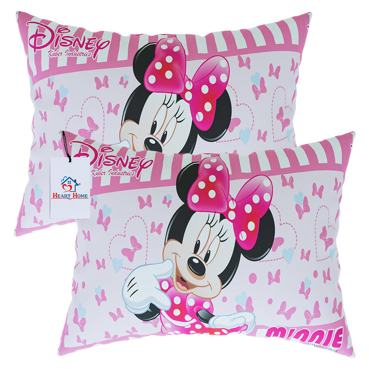 Heart Home Disney Minnie Pillow Cover | Silk Pillow Cover | Soft Pillow Cover | Luxurious Pillow Cover For Home | Set of 2 | 16x24 Inch | Pink