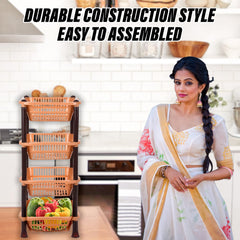 Heart Home Storage Basket | Plastic 4 Layer Square Storage Basket | Storage Rack for Kitchen | Multi-Layer Vegetable Rack | Fiesta Floor-Standing Rack | Coffee