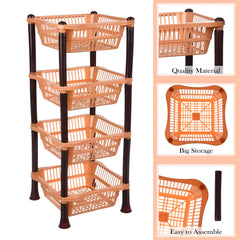 Heart Home Storage Basket | Plastic 4 Layer Square Storage Basket | Storage Rack for Kitchen | Multi-Layer Vegetable Rack | Fiesta Floor-Standing Rack | Coffee