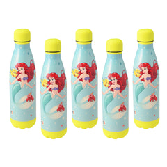 Kuber Industries 500 ml Water Bottle with 2 Lids | Disney Mermaid | Stainless Steel Bottle for Travel & Sports | BPA-Free Insulated Sipper Bottle for Adults & Kids with Straw | Sky Blue | Pack of 5