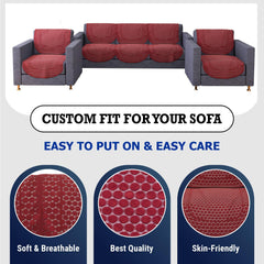 Heart Home Sofa Cover | Net Sofa Slipcover Set | Sofa Cover for Living Room | Sofa Cover for Hall | 5-Seater Sofa Cover for Home Decor | Dot Sofa Cover Set | Maroon