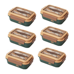 Kuber Industries Insulated Lunch Box for Kids & Adults|Premium Food-Grade PP Plastic|Leakproof & Spill Proof|Dishwasher & Microwave Safe Lunch Box|800 ML|HX0042727|Green (Pack of 6)