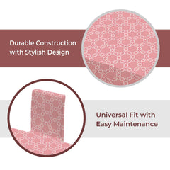 Kuber Industries Set of 5 Waterproof & Oil Repellent Dining Table Chair Cover 4 Seater Full Set | Washable & Dustproof Table & Seat Cover Protector Slipcover | Geometric Pattern Pink