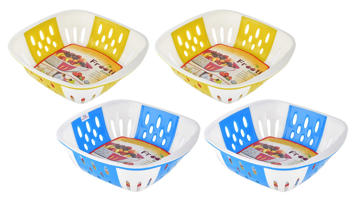 Heart Home Medium Multi-Purpose Plastic Storage Baskets for Fruits Vegetables and Kitchen Fridge Dining Table- Pack of 4 (Blue & Green)-HS42KUBMART25334
