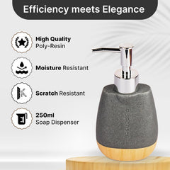 Homestic Premium Polyresin Liquid Soap Dispenser | 250ml | Modern Stylish Kitchen Office Bathroom Dispenser for Kitchen | Non Fragile | Scratch Proof | Moisture Resistant | Natural Grey Color