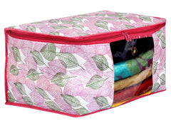 Kuber Industries Non-Woven Leaf Print Saree Covers With Zip|Foldable Wardrobe Organizer For Clothes|Saree Bags Keep 8 To 10 Saree|Suitable For Lehenga, Suit, Dress|Pack Of 3 (Multi)