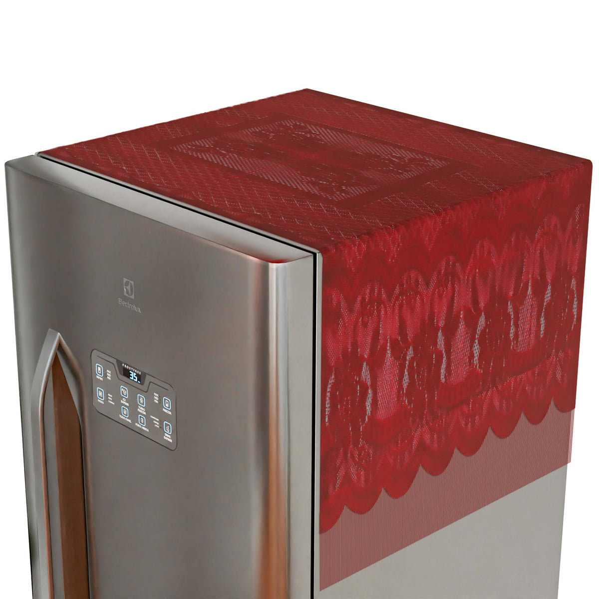 Kuber Industries Fridge Top Cover | Household Refrigerator Cover | Refrigerator Top Cover for Kitchen | Refrigerator Top Protector | Net Jhalar Fridge Top Cover | Maroon