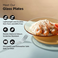 Heart Home Borosilicate Glass Dinner Set of 4 Plates | Home Crockery for Dining | Microwave Dishwasher Safe | Dinner Plates for Festive Occasions/Parties | Transparent| Yellow