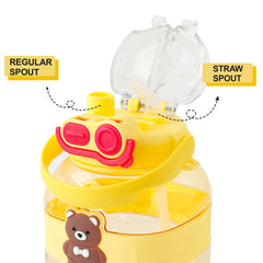 Kuber Industries Pack of 5 Kids Water Bottle With Straw |Cute Teddy Bear Sipper Water Bottle For Kids Boys Girls| Water Bottle with Locking Flip Lid | 1000 ML | Yellow | SYZ-7728B
