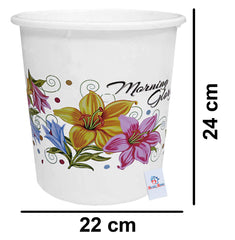 Heart Home Flower Print Plastic Dustbin/Garbage Bin/Waste Bin, 7 Liters (White)-HEART10895,Standard