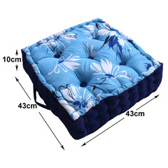 Heart Home Square Chair Pad|Comfortable Floral Design Seat Cushion|Soft Cotton Pillow Filler for Seating,Meditation,Yoga,Living Room,Pack of 3 (Sky Blue)