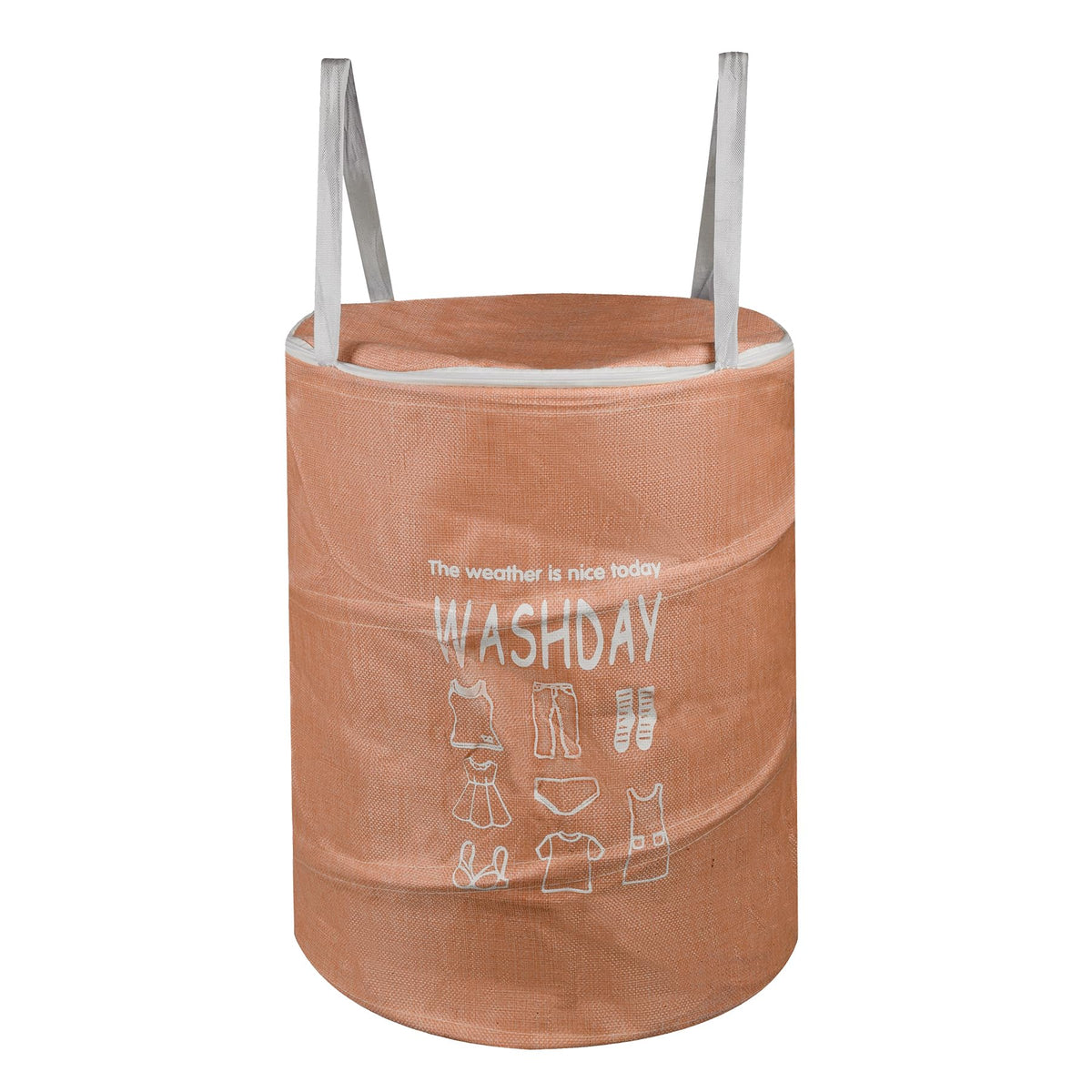 Heart Home Laundry Basket | Round Foldable Laundry Basket | Jute Storage Bag with Button Handles | Clothes Basket for Home | Toy Storage Basket | 45 LTR | Peach