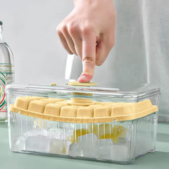 Kuber Industries 2 Layer Ice Cube Tray with Lid | Fridge Ice Cube container | 56 ice cube molds for freezing | One-Press Demolding | BPA Free | Biege