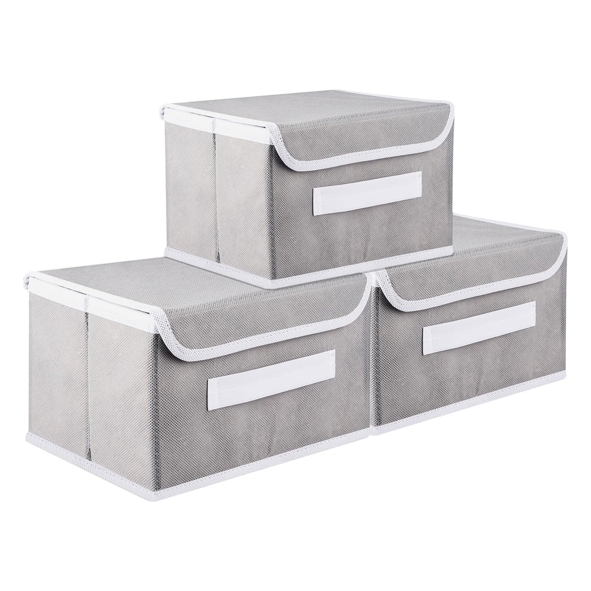Heart Home Drawer Storage Box | Plain Dhakkan Storage Box | Non-Woven Clothes Organizer For Toys | Storage Box with Handle | Medium | Pack of 3 | Gray