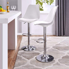 Heart Home Pair of 2 Revolving Curvy Bar Stool Chair for Kitchen with Footrest & 360 Swivel | 32 inch Height Adjustable High Chair Combo for Breakfast Counter & Cafeteria | Plain White