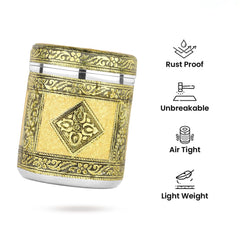 Kuber Industries 1200ml Rexine Crafted Stainless Steel Containers for Kitchen with Lid | Aesthetic Multipurpose Storage Canister for Kitchen Organizer | Steel Dabba/Box for home | Gold