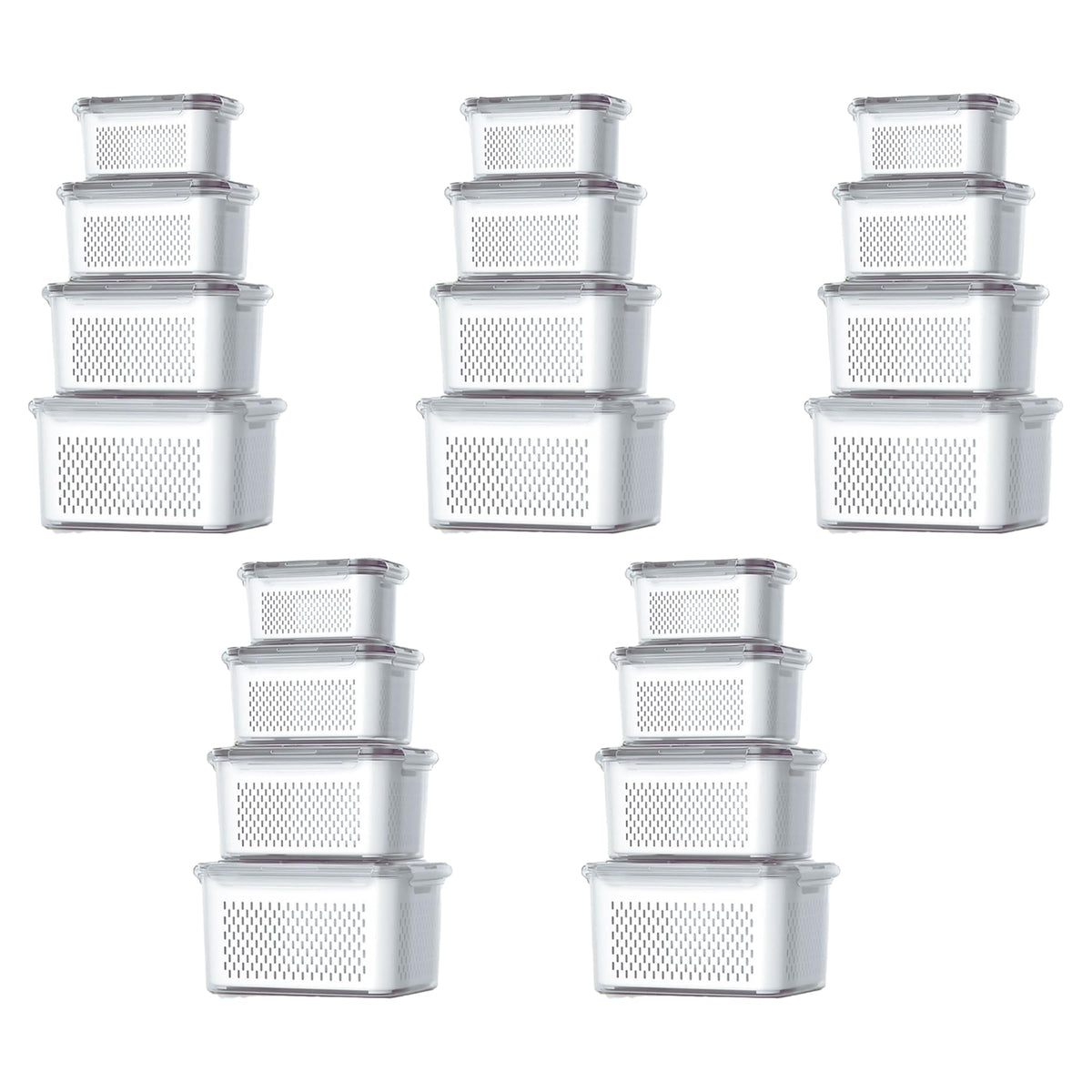 Kuber Industries 20 Pcs Food Containers | Storage Box for Fridge | Vegetable Fruit Boxes | Refrigerator Storage Box | Containers With Lid | Handheld Strainer Basket | HXP00740 | Transparent|Pack of 5